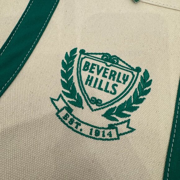REVOLVE x BEVERLY HILLS Green & Cream Tote Bag - NWT! - Picture 2 of 6